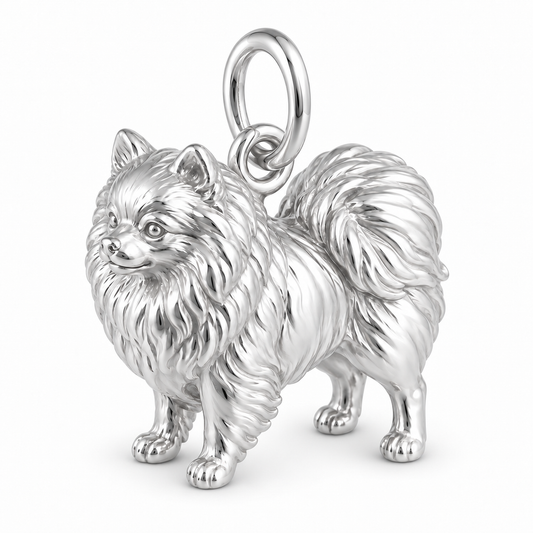 Pomeranian — Standing Dog Charm and Polyester Cord Bracelet Set — Silver