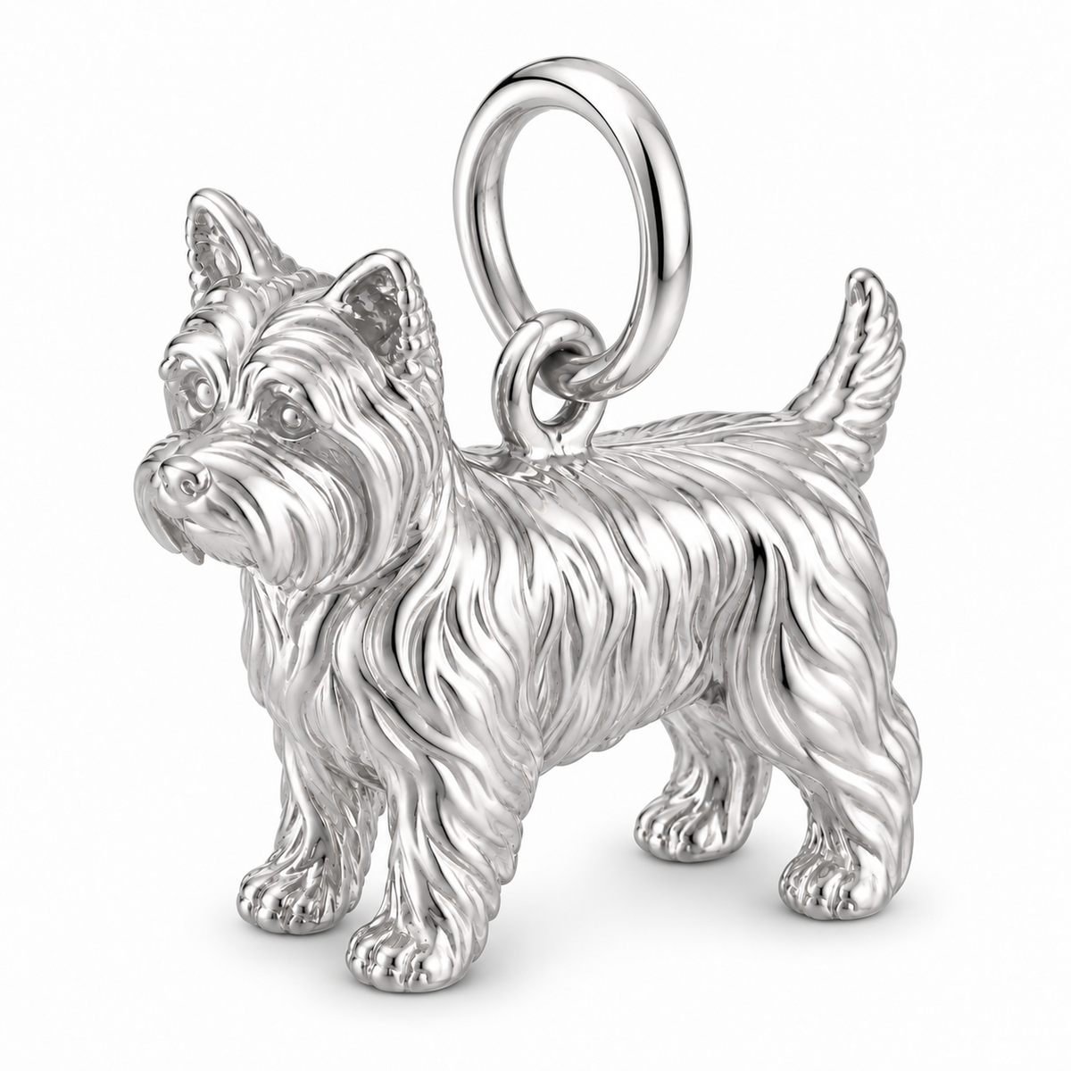 Yorkshire Terrier — Standing Dog Charm and Polyester Cord Bracelet Set — Silver