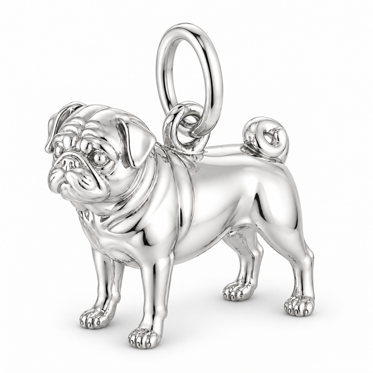 Pug — Standing Dog Charm and Polyester Cord Bracelet Set — Silver