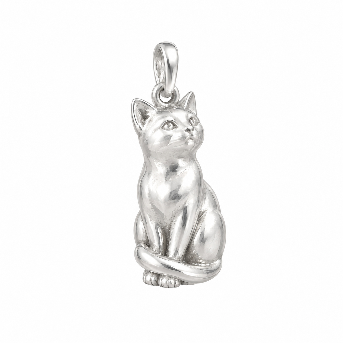Domestic Shorthair — Always Close Seated Cat Charm and Polyester Cord Bracelet Set — Silver