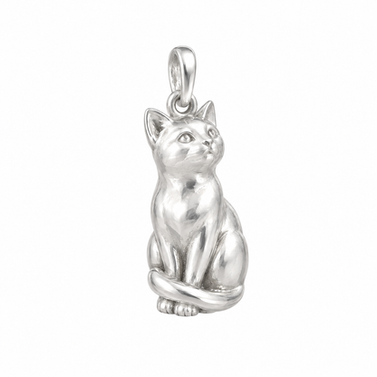 Domestic Shorthair — Always Close Seated Cat Charm and Polyester Cord Bracelet Set — Silver