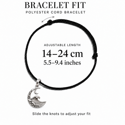 Same Moon charm with adjustable polyester cord bracelet, 14–24 cm