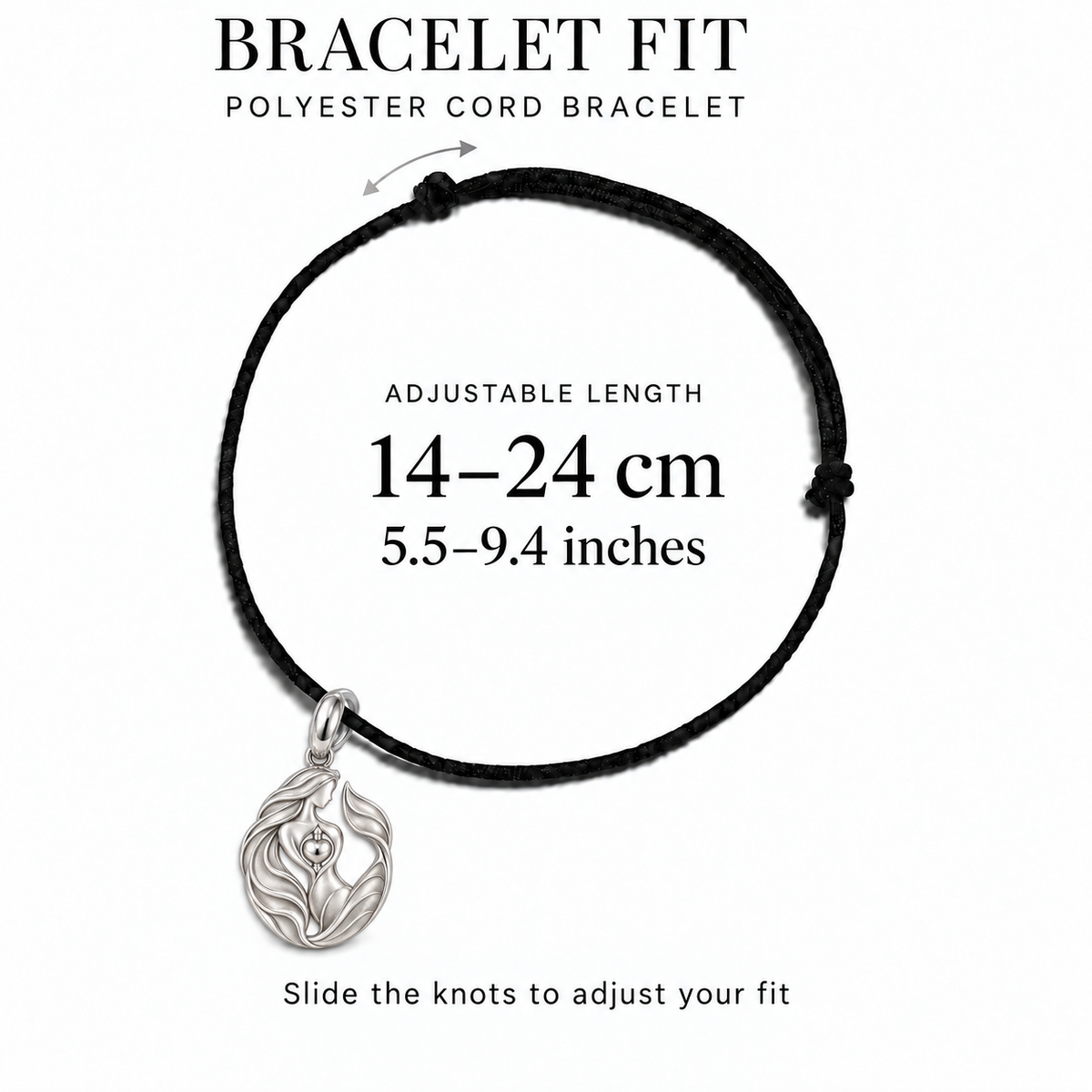 Mermaid polyester cord bracelet adjustable fit 14–24 cm