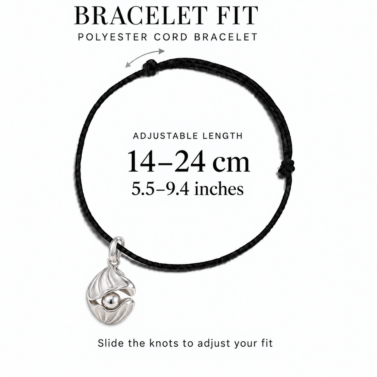 Shell and Pearl polyester cord bracelet adjustable fit 14–24 cm