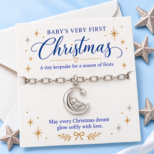 Baby's First Christmas — Sleeping Moon Cradle Charm and Polyester Cord Bracelet Set