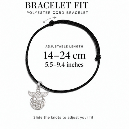 Whale Tail and Wave polyester cord bracelet adjustable fit 14–24 cm