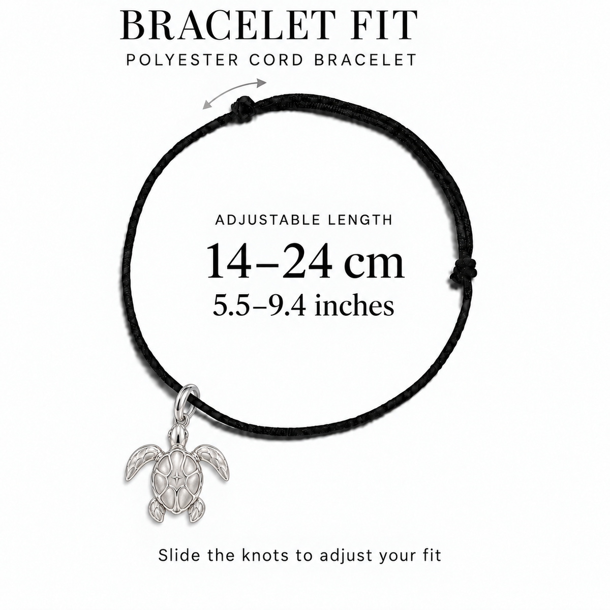 Sea Turtle polyester cord bracelet adjustable fit 14–24 cm
