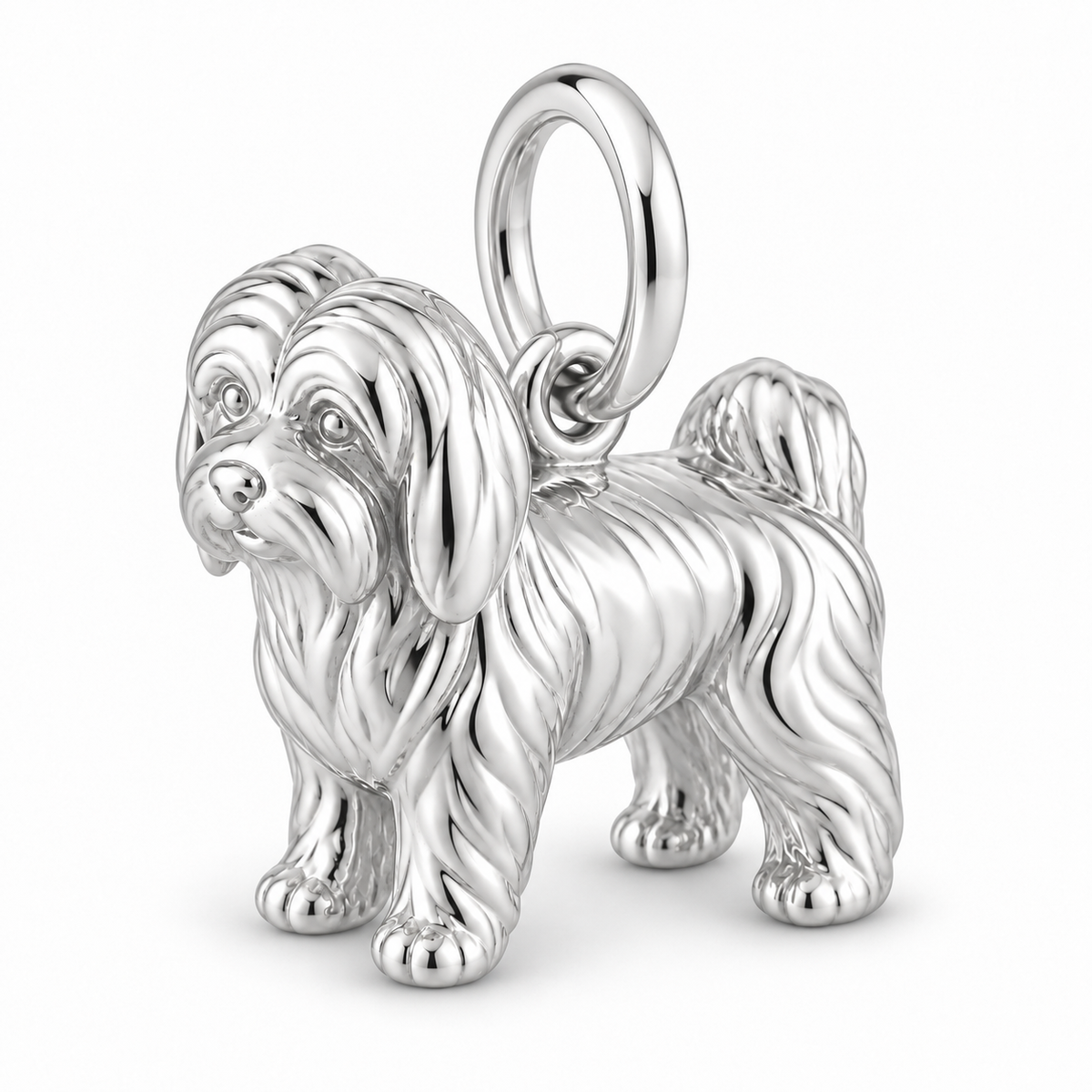 Polished silver dog charm – Maltese - puppy cut
