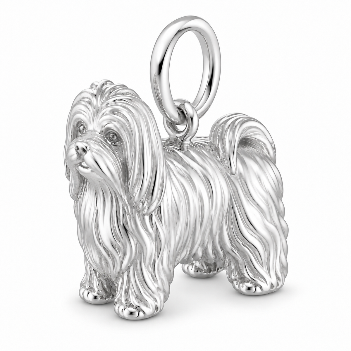 Polished silver dog charm – Maltese - long coat