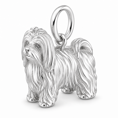 Polished silver dog charm – Maltese - long coat