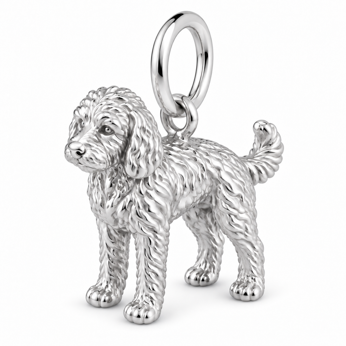 Goldendoodle - mini — Standing Dog Charm and Polyester Cord Bracelet Set — Silver
