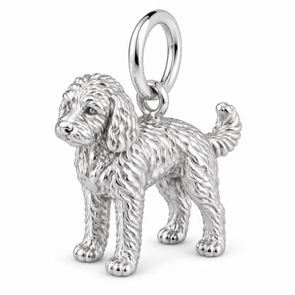 Goldendoodle - mini — Standing Dog Charm and Polyester Cord Bracelet Set — Silver