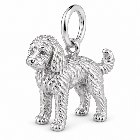 Goldendoodle - mini — Standing Dog Charm and Polyester Cord Bracelet Set — Silver