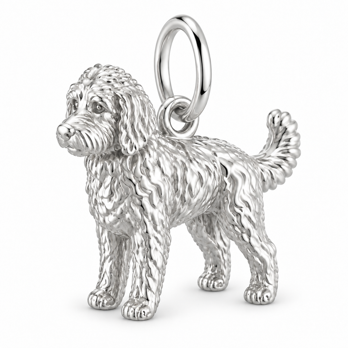 Goldendoodle - standard — Standing Dog Charm and Polyester Cord Bracelet Set — Silver