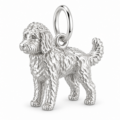 Goldendoodle - standard — Standing Dog Charm and Polyester Cord Bracelet Set — Silver