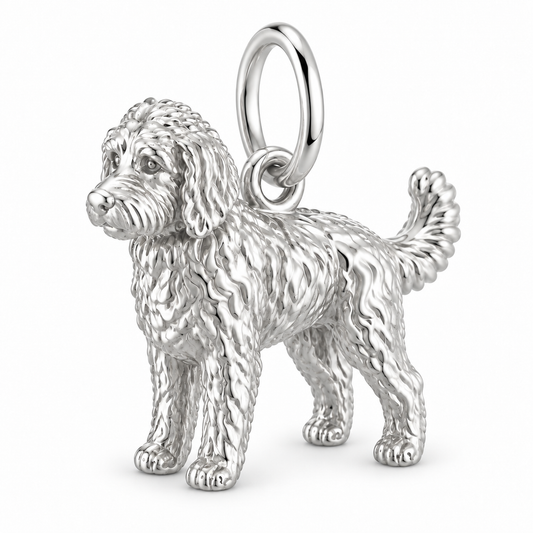 Goldendoodle - standard — Standing Dog Charm and Polyester Cord Bracelet Set — Silver