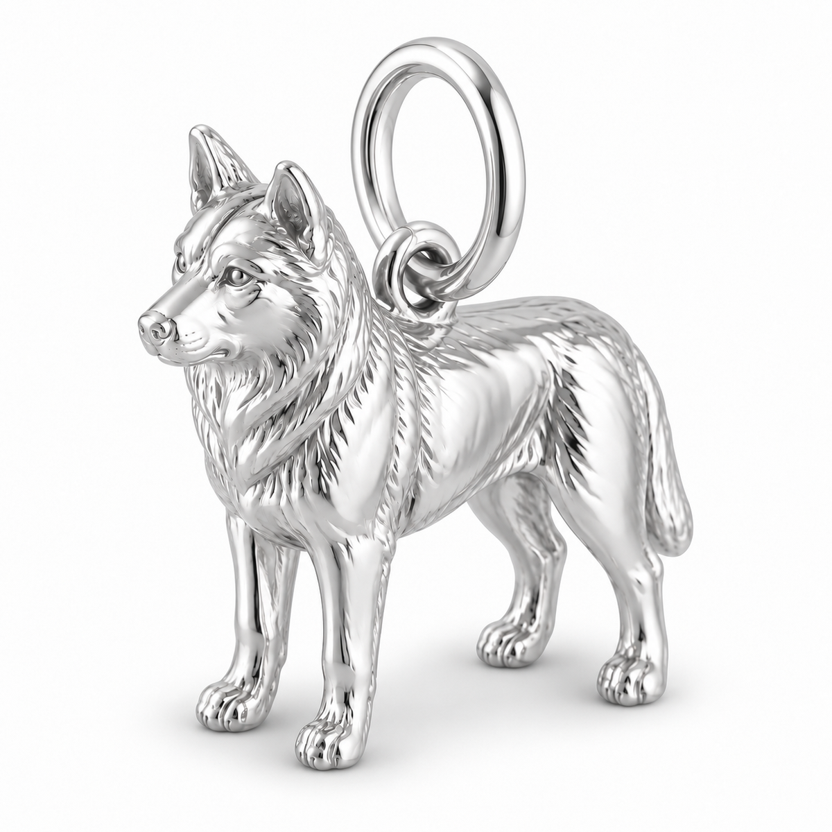 Polished silver dog charm – Husky - Siberian