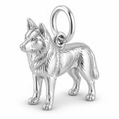 Polished silver dog charm – Husky - Siberian