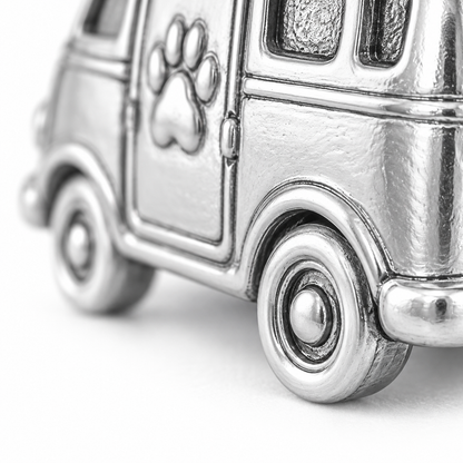 Super macro surface detail of Road Trip Buddy Charm from a low oblique angle