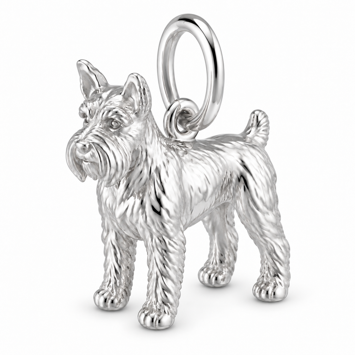 Schnauzer - Miniature, natural ears — Standing Dog Charm and Polyester Cord Bracelet Set — Silver