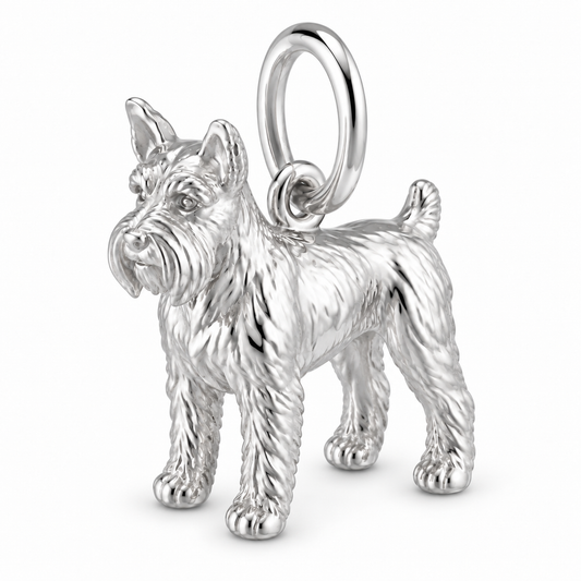 Schnauzer - Miniature, natural ears — Standing Dog Charm and Polyester Cord Bracelet Set — Silver
