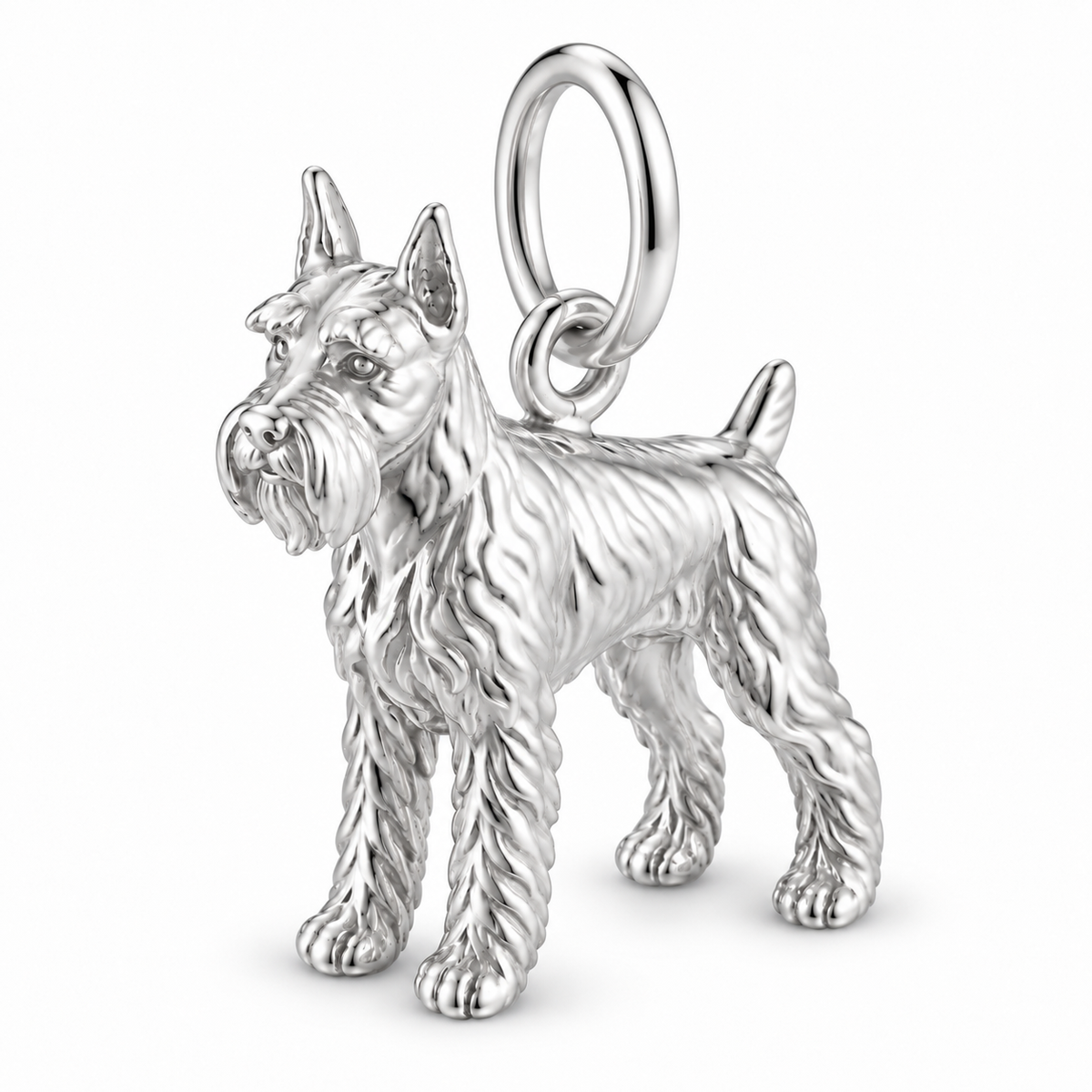 Polished silver dog charm – Schnauzer - Standard, cropped ears