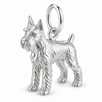 Polished silver dog charm – Schnauzer - Standard, cropped ears