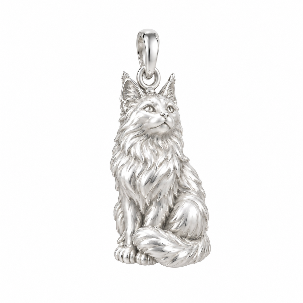 Maine Coon — Always Close Seated Cat Charm and Polyester Cord Bracelet Set — Silver