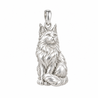 Maine Coon — Always Close Seated Cat Charm and Polyester Cord Bracelet Set — Silver