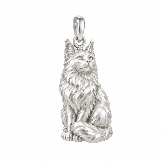 Maine Coon — Always Close Seated Cat Charm and Polyester Cord Bracelet Set — Silver