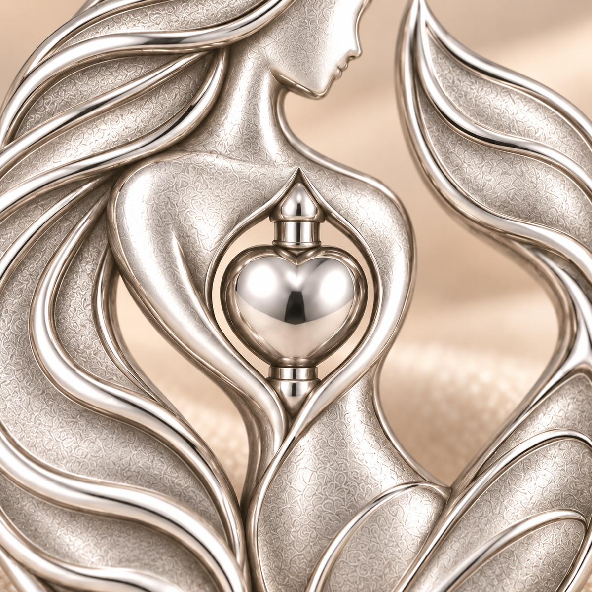 Close-up detail of the polished heart held within the Mermaid charm