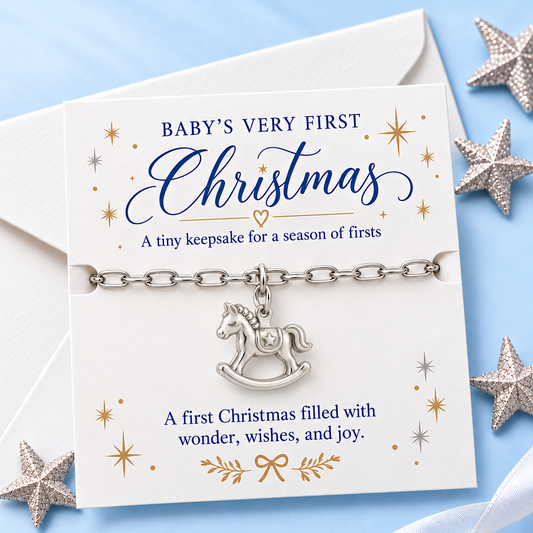 Baby's First Christmas — Rocking Horse Star Charm and Polyester Cord Bracelet Set
