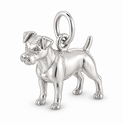 Jack Russell Terrier — Standing Dog Charm and Polyester Cord Bracelet Set — Silver