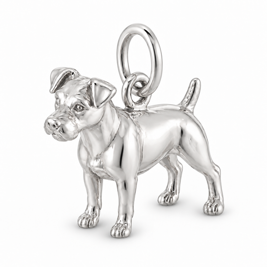Jack Russell Terrier — Standing Dog Charm and Polyester Cord Bracelet Set — Silver