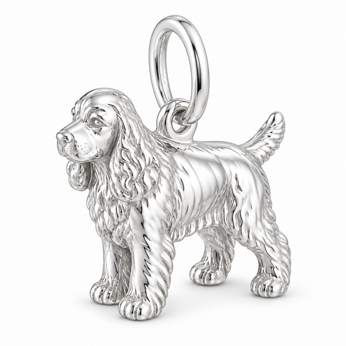Cocker Spaniel — Standing Dog Charm and Polyester Cord Bracelet Set — Silver