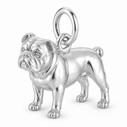 English Bulldog — Standing Dog Charm and Polyester Cord Bracelet Set — Silver