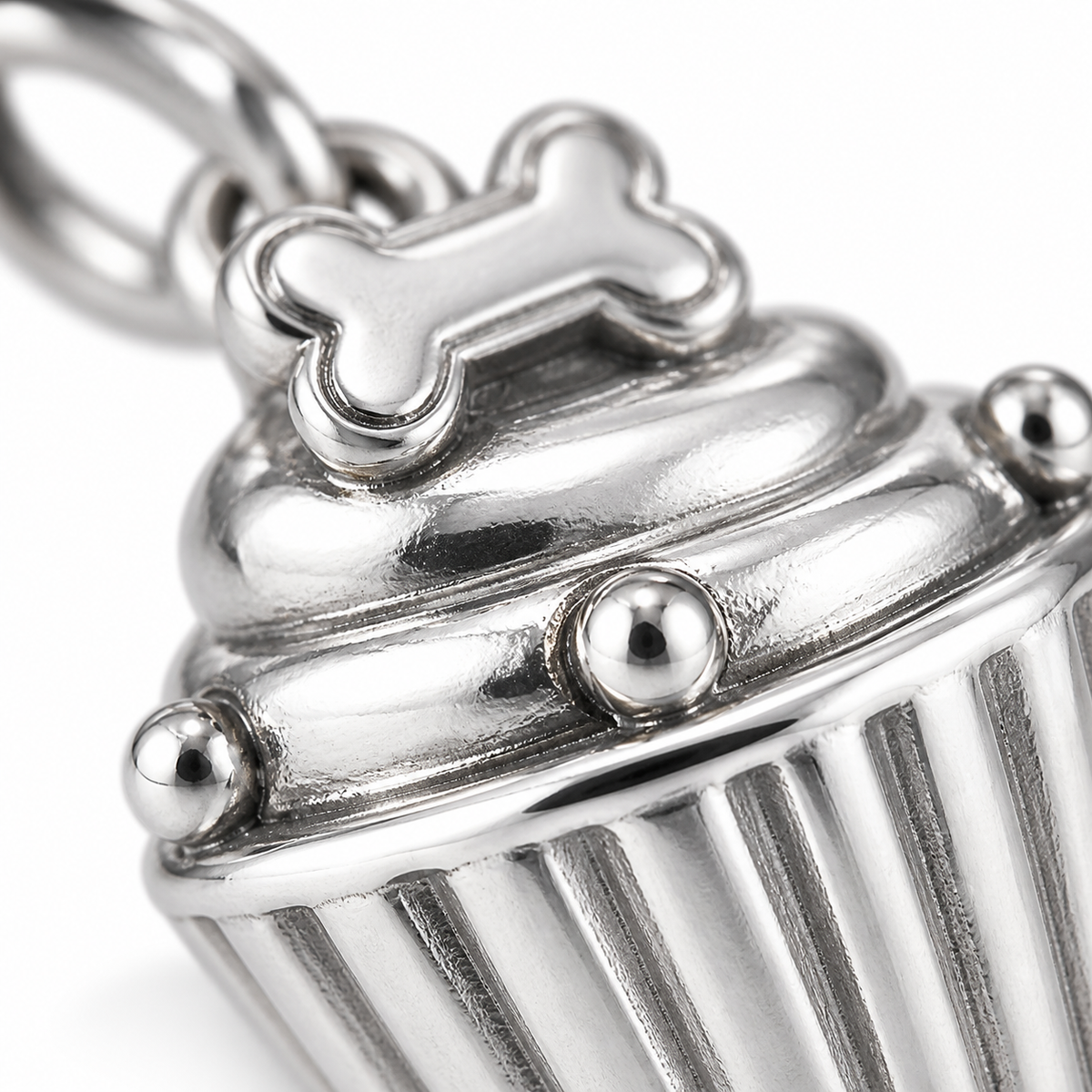 Super macro surface detail of Sweet Treat Charm from a low oblique angle
