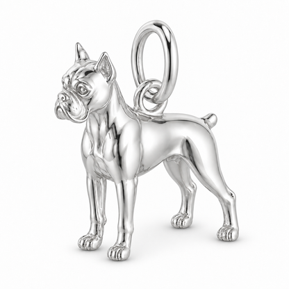 Boxer — Standing Dog Charm and Polyester Cord Bracelet Set — Silver
