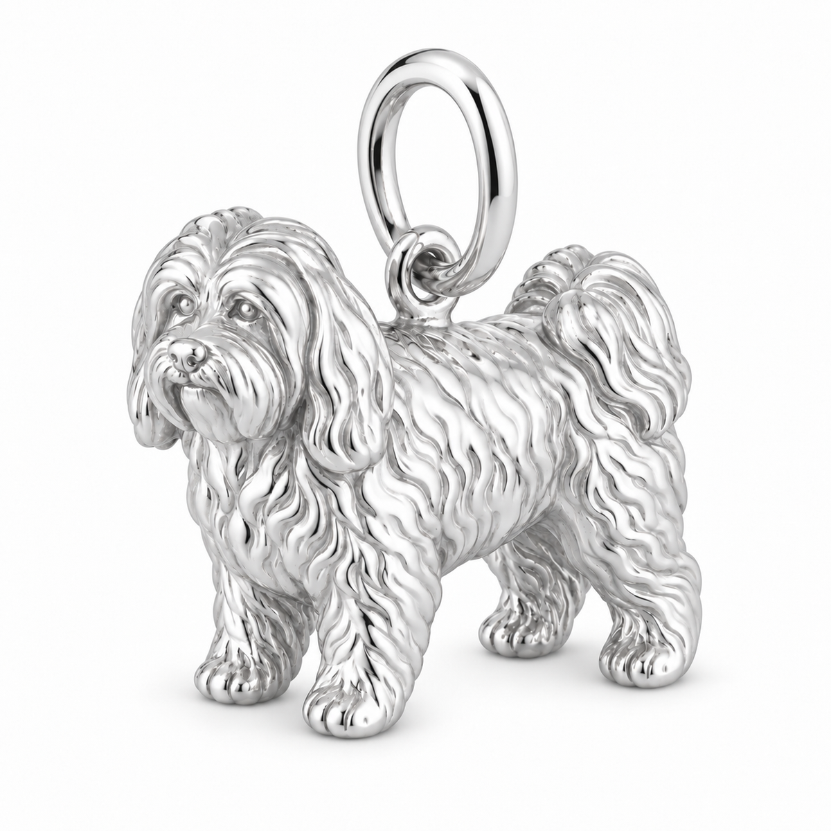 Havanese — Standing Dog Charm and Polyester Cord Bracelet Set — Silver