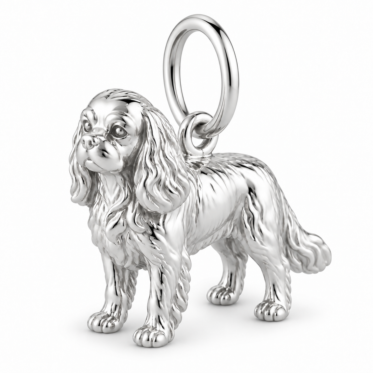 Cavalier King Charles Spaniel — Standing Dog Charm and Polyester Cord Bracelet Set — Silver