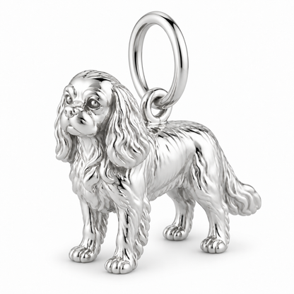 Cavalier King Charles Spaniel — Standing Dog Charm and Polyester Cord Bracelet Set — Silver