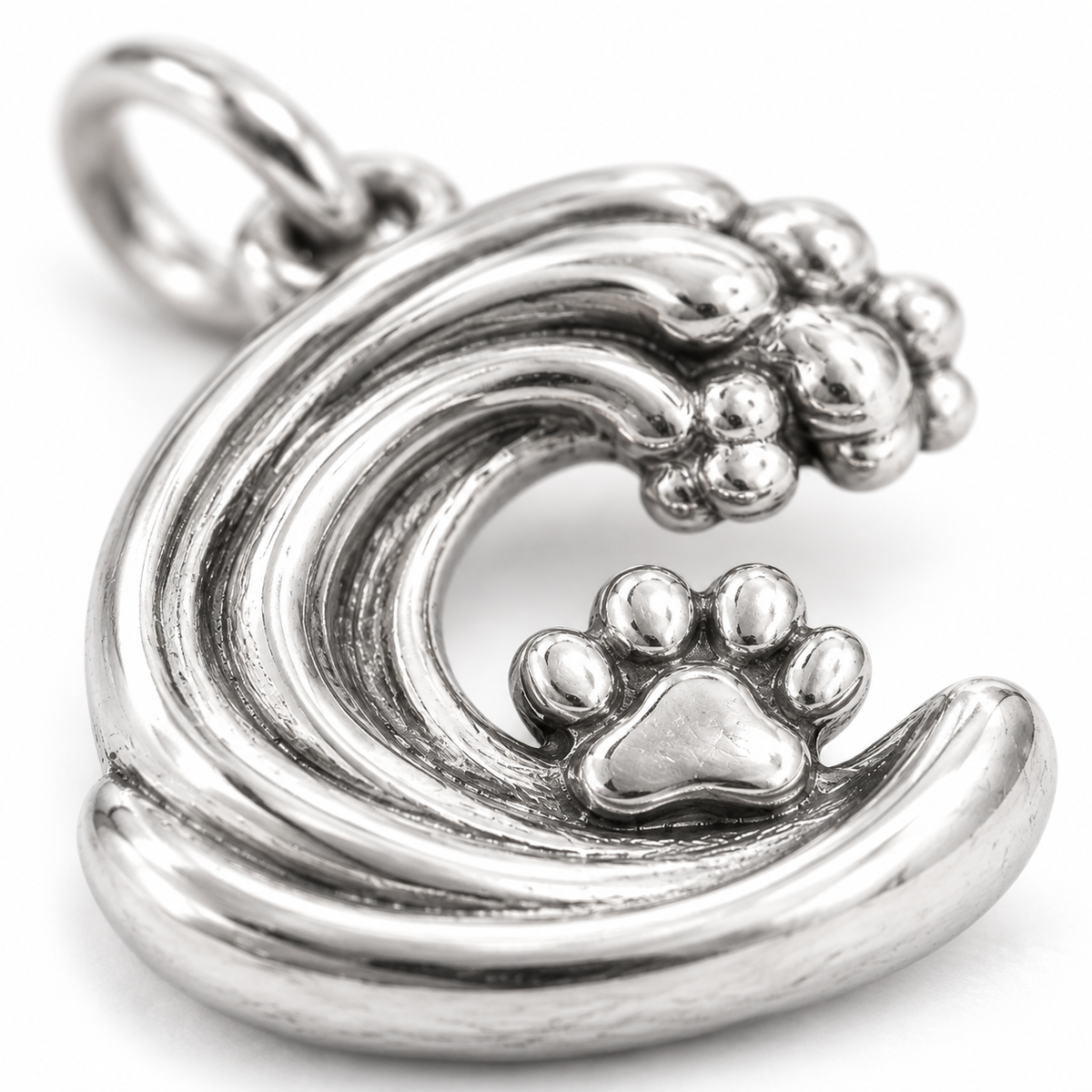 Super macro surface detail of Ocean Paws Charm from a low oblique angle