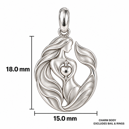 Mermaid charm dimensions: 15 mm wide and 18 mm high excluding bail and rings