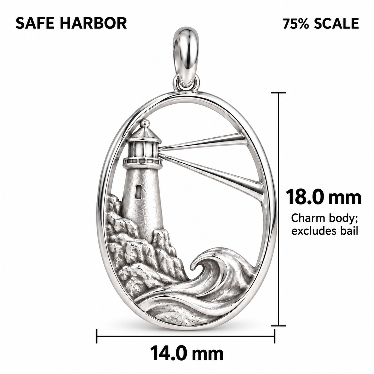 Lighthouse charm dimensions: 14 mm wide and 18 mm high excluding bail