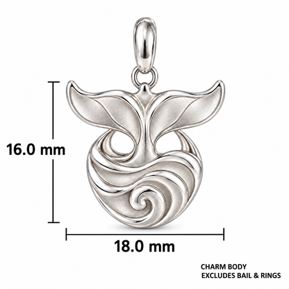 Whale Tail and Wave charm dimensions: 18 mm wide and 16 mm high excluding bail and rings