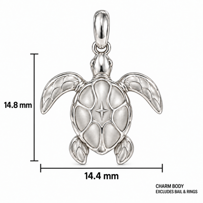 Sea Turtle charm dimensions: 14.4 mm wide and 14.8 mm high excluding bail and rings