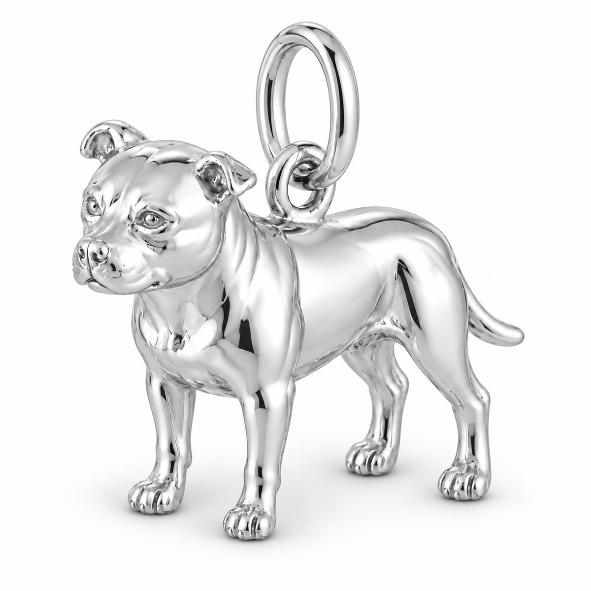 Staffordshire Bull Terrier — Standing Dog Charm and Polyester Cord Bracelet Set — Silver
