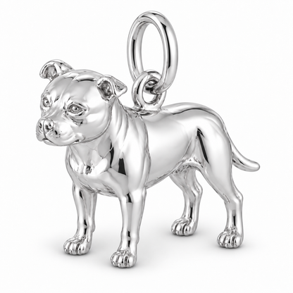 Staffordshire Bull Terrier — Standing Dog Charm and Polyester Cord Bracelet Set — Silver
