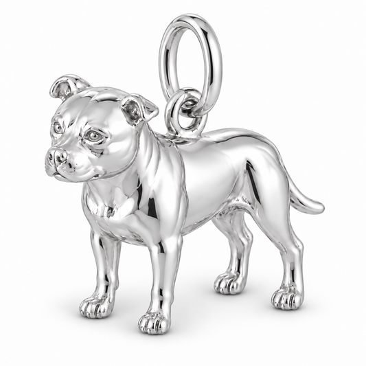 Staffordshire Bull Terrier — Standing Dog Charm and Polyester Cord Bracelet Set — Silver