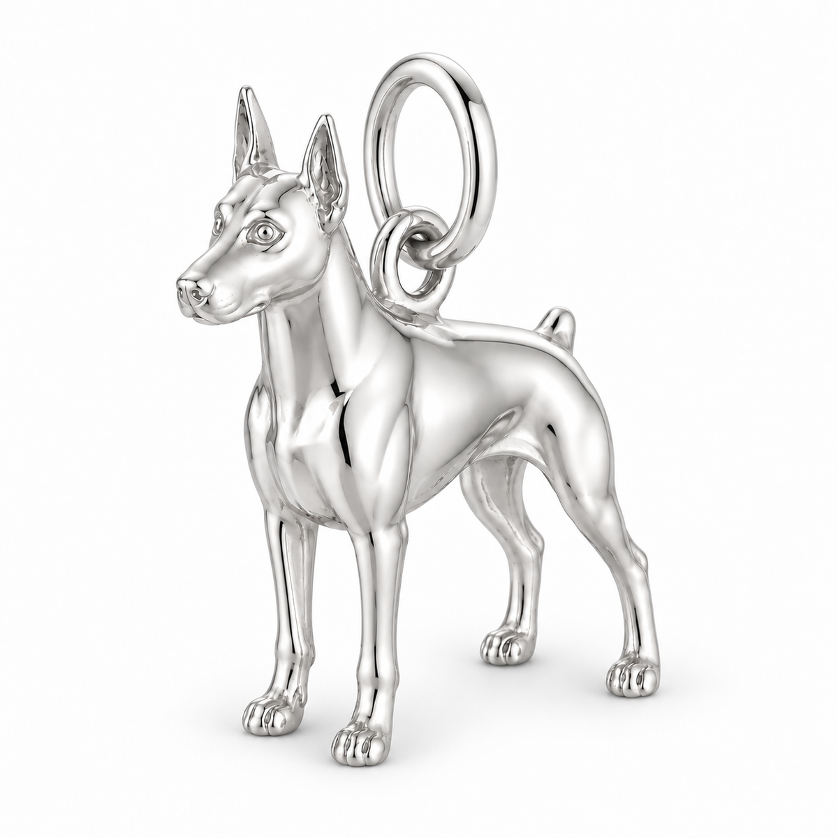 Polished silver dog charm – Doberman Pinscher